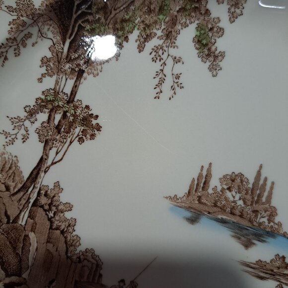 Vintage Johnson Brothers The Old Mill Oval Serving Platter  Brown & Blue - Picture 3 of 9